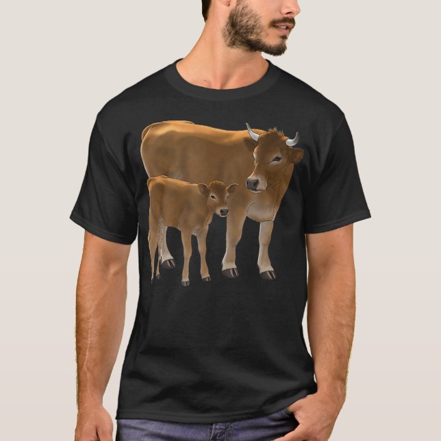 Camiseta Aubral ou Jersey Brown Cow Cute Calf Bovinos Arte (Frente)