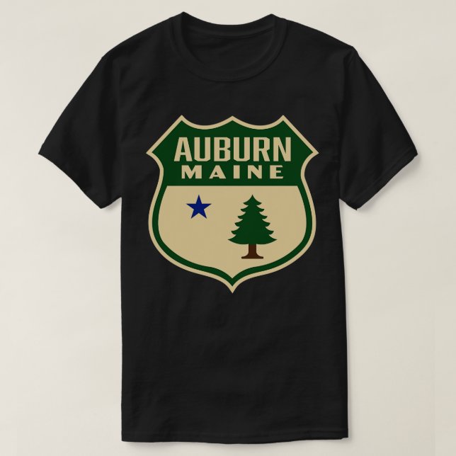Camiseta Auburn Maine Retro Pine Tree Green (Frente do Design)