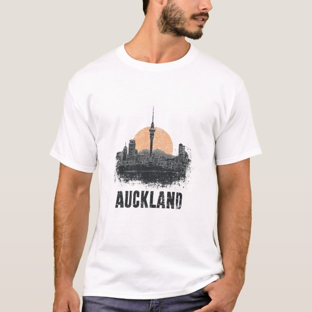 Camiseta Auckland New Zealand City Skyline Vintage Travel (Frente)