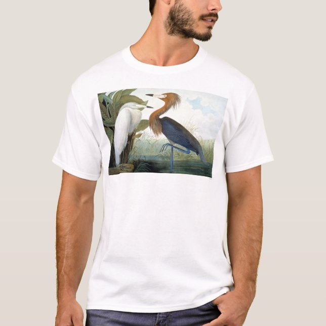 Camiseta Audubon: Egret avermelhado ou garça-real roxa (Frente)