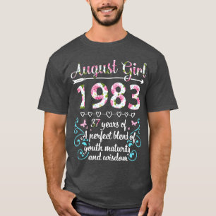 Camiseta August Girl 1983 Feliz Aniversário 37 Anos De Perf