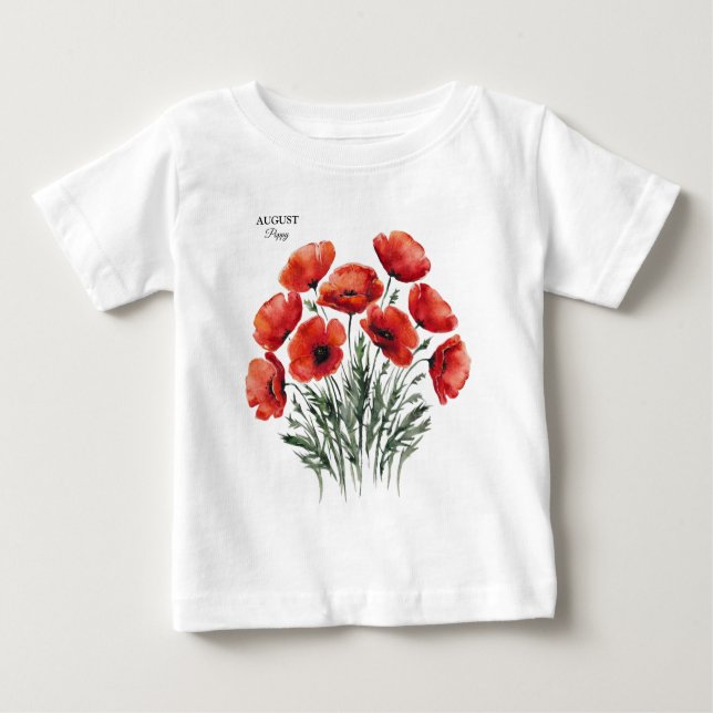 Camiseta August Poppy Bloom - Presente de Aniversário Perso (Frente)