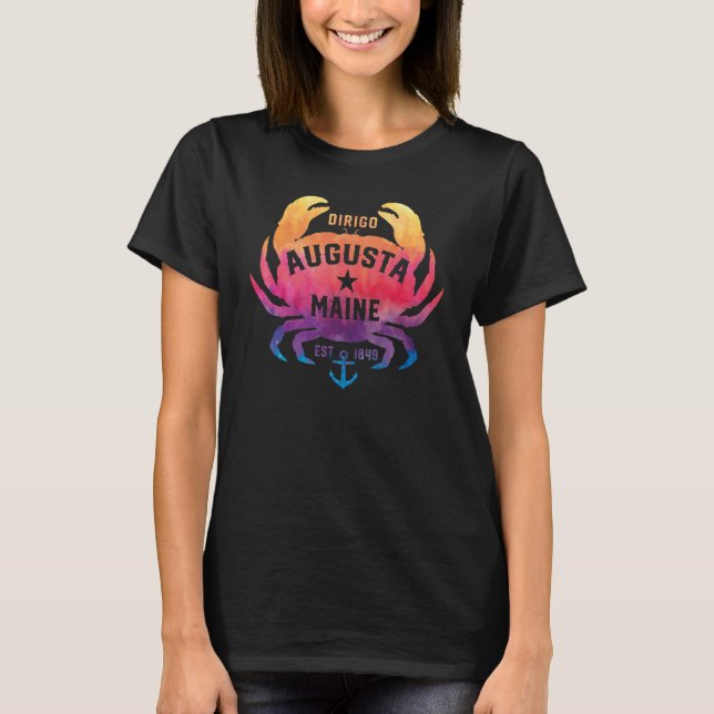 Camiseta Augusta Maine Souvenir Dirigo Crab Cute Rainbow Ti (Frente)