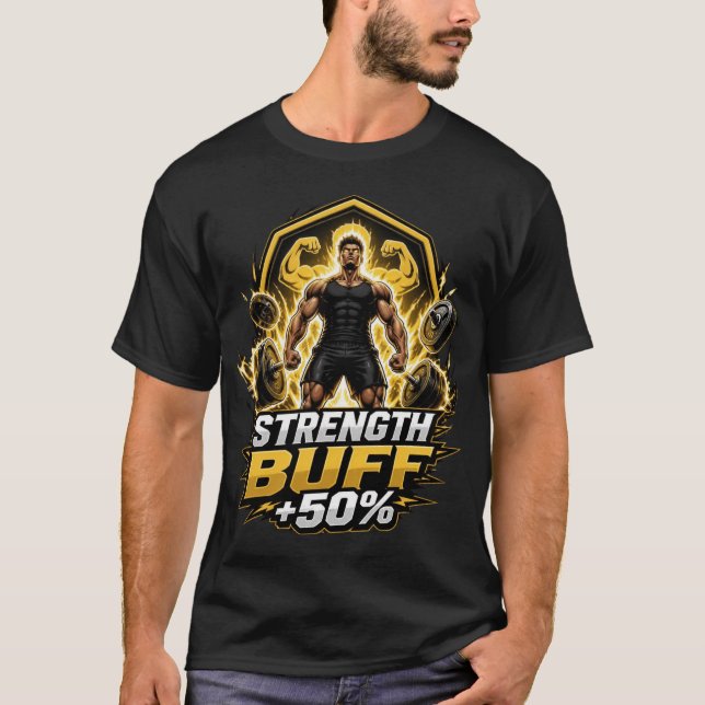 Camiseta Aumento de Força +50%: Jogos de RPG e Levantamento (Frente)
