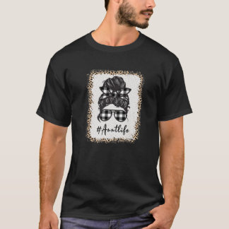 Camiseta Aunt Life Bleached Auntlife Leopard Messy Bun Moth