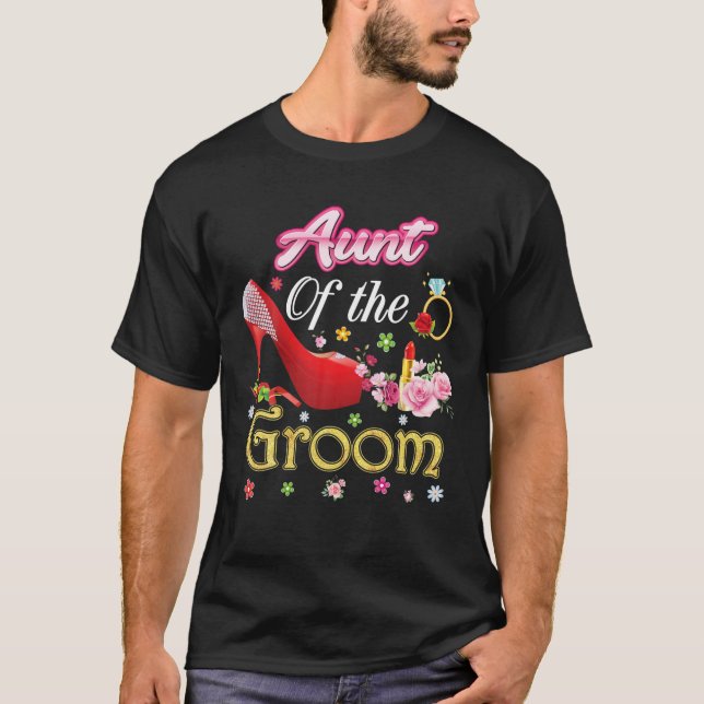 Camiseta Aunt Of The Groom Happy Wedding Flower Pink Shoe M (Frente)