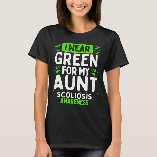 Camiseta Aunt Scoliosis Awareness Warrior Green Ribbon (Frente)