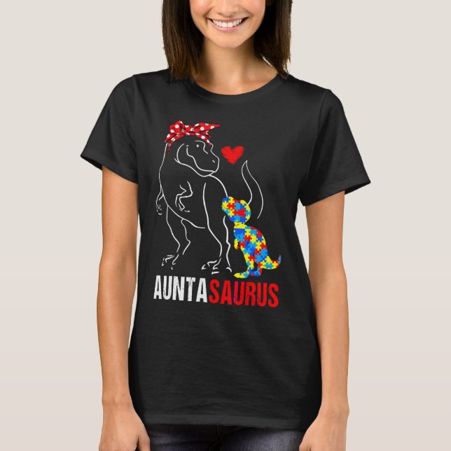 Camiseta Auntasaurus Rex Dinosaur Aunta Saurus Autism Aware (Frente)