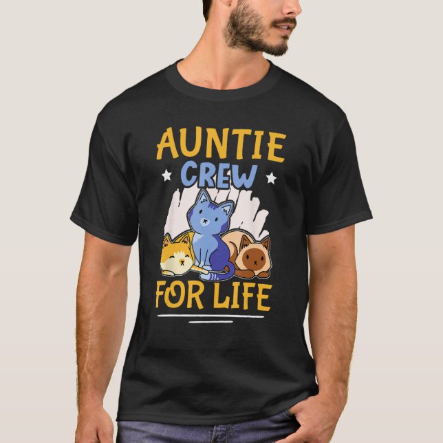 Camiseta Auntie Crew For Life With Cats For Girls (Frente)