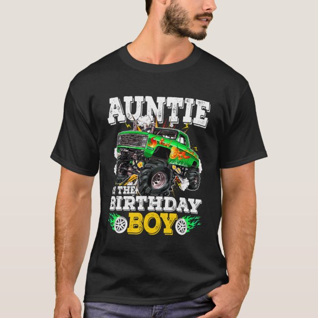 Camiseta Auntie Of The Birthday Boy Monster Truck Birthday  (Frente)