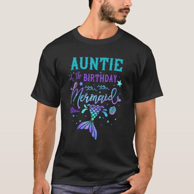 Camiseta Auntie Of The Birthday Mermaid Theme Party Squad S (Frente)