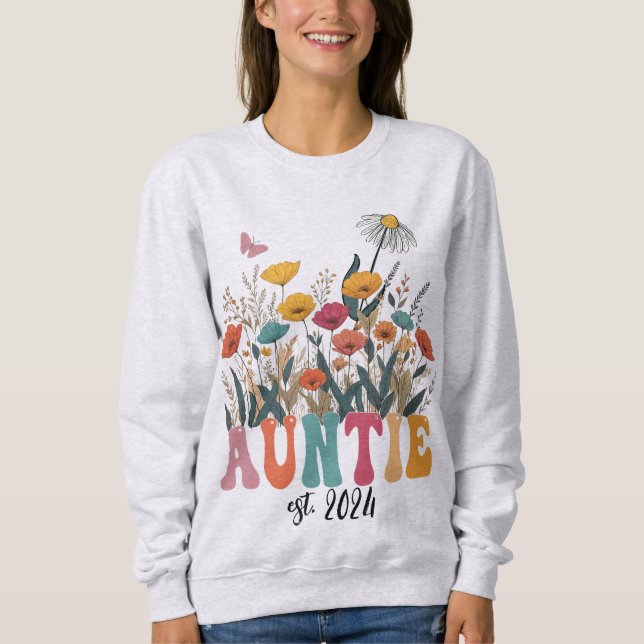 Camiseta Auntie Sweatshirt, Custom, Promoted to Aunt  (Frente)
