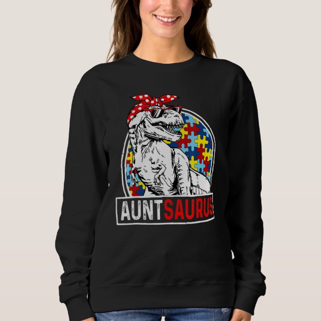 Camiseta Auntsaurus Rex Dinosaur Autism Aunt Saurus Family  (Frente)