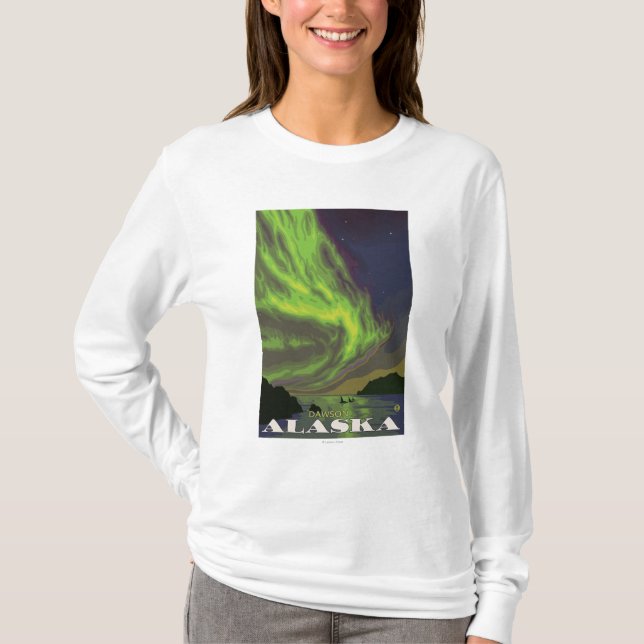 Camiseta Aurora boreal e orcas - Dawson, Alaska (Frente)