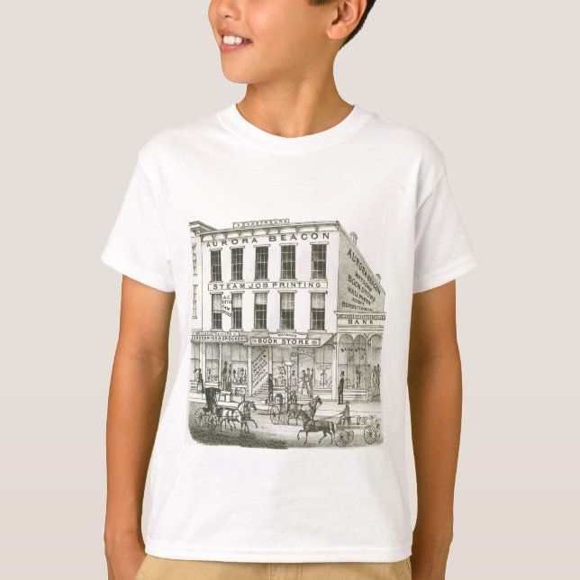 Camiseta Aurora Illinois Aurora Beacon News 1871 Stone Lith (Frente)
