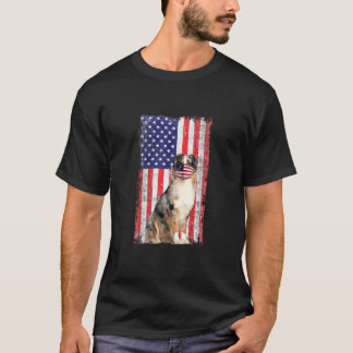 Camiseta Aussie American Flag Dog Veste Face Mask 4th Of Ju