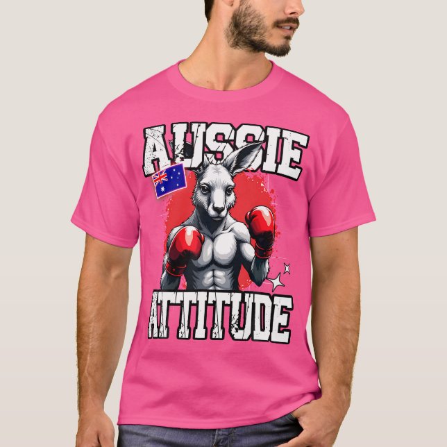 Camiseta Aussie Attitude Funny Kangaroo Boxing Austrália Bo (Frente)