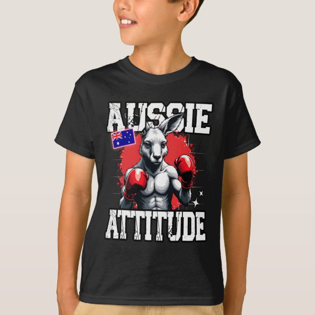 Camiseta Aussie Attitude Funny Kangaroo Boxing Austrália Bo (Frente)