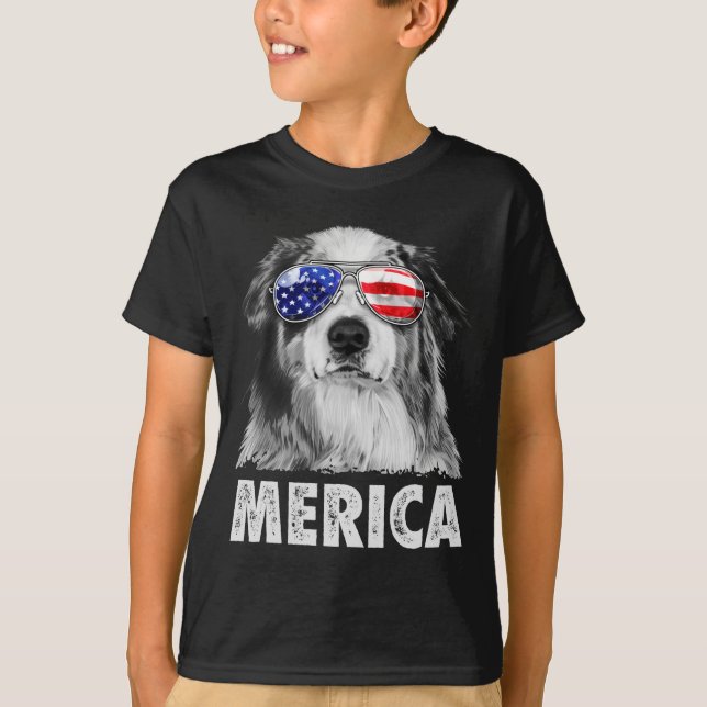 Camiseta Aussie australian shepherd 4 de julho merica (Frente)