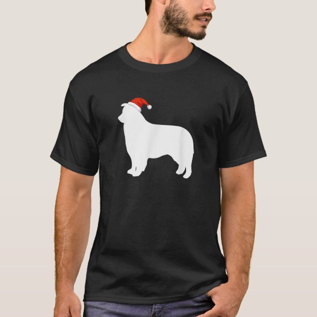 Camiseta Aussie Australian Shepherd Wearing Santa Hat Chris (Frente)