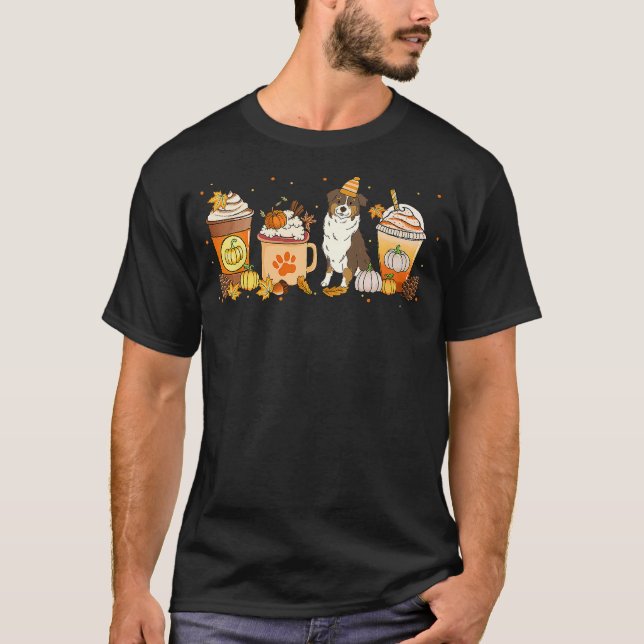 Camiseta Aussie Coffee Pumpkin Spice Dog Lovers Fall Thanks (Frente)