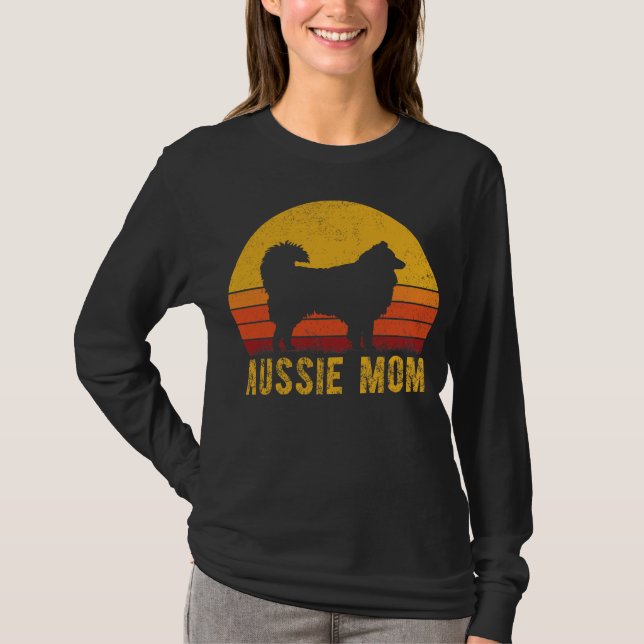 Camiseta Aussie Mãe Australiana Shepherd Cachorro Mãe Vinta (Frente)