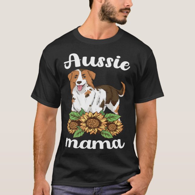 Camiseta Aussie Mama Sunflower Australian Shepherd Women Mo (Frente)