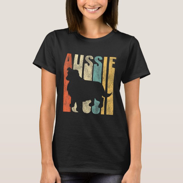 Camiseta Aussie Retro 1970 Cachorro australiano Distres (Frente)