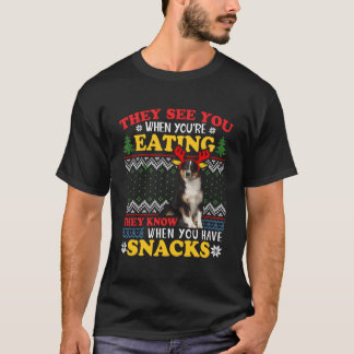 Camiseta Aussie Ugly Christmas Eles Vêm Que Você Está Comen