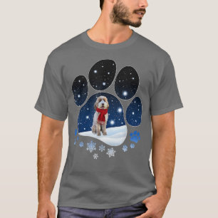 Camiseta Aussiedoodle Winter Snow Paw Cães Natal