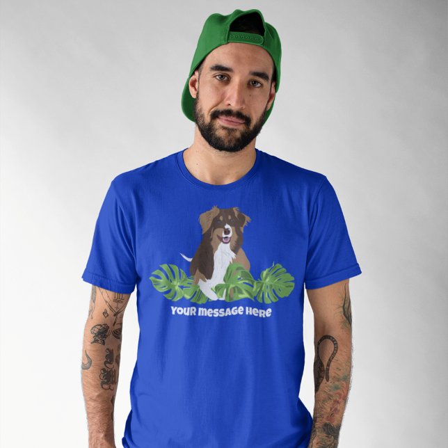 Camiseta Aussies Australianos Shepherd Dog Folhas Tropicais (Criador carregado)