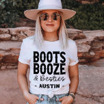 Camiseta Austin Bachelorette Boots Booze Besties Personaliz<br><div class="desc">A Festa de solteira Austin Boots Booze e Besties Custom T-Shirt é perfeita para qualquer noiva que queira ter uma explosão na festa de solteira! Esta camisa apresenta citações hilárias sobre festas de solteira, festas de solteira estilo cowboy, festas de solteira rodeadas e muito mais. A camisa também está disponível...</div>