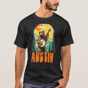 Camiseta Austin Banjo Picking Bear Outdoor e Música