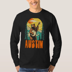 Camiseta Austin Banjo Picking Bear Outdoor e Música