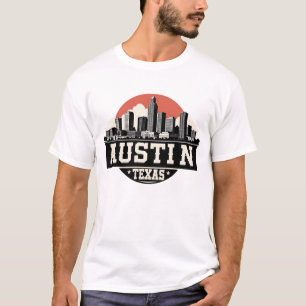 Camiseta Austin City Texas Skyline Retro Black & White Art