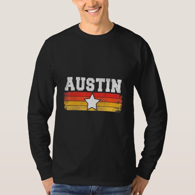 Camiseta Austin Retro Star Texas Pride Vacine Humor (Frente)