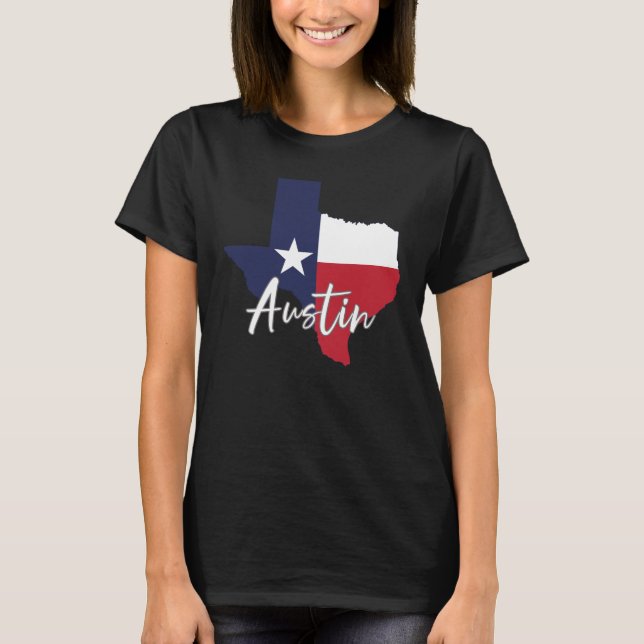 Camiseta Austin, Texas Flag Map Black Women's (Frente)