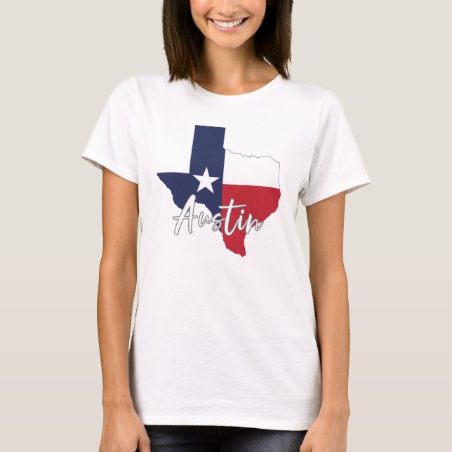 Camiseta Austin, Texas Flag Map White para Mulheres (Frente)