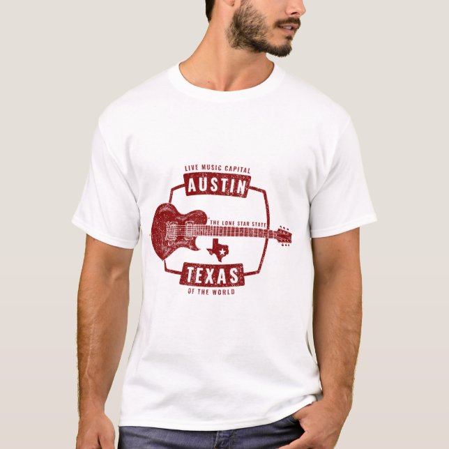 Camiseta Austin Texas Live Music Guitar (Frente)