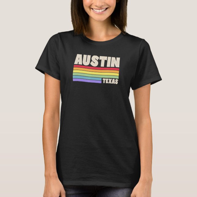 Camiseta Austin Texas Pride Rainbow Flag Orgulho gay Merch  (Frente)