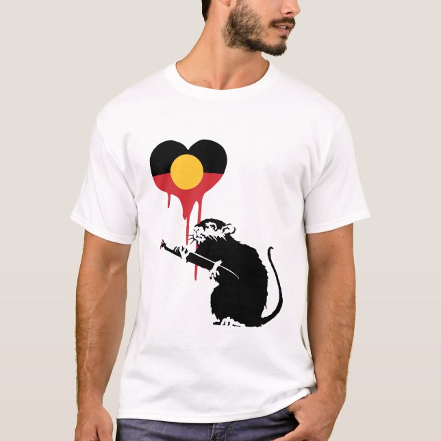 Camiseta Austrália Aboriginal Flag com rato de amor (Frente)