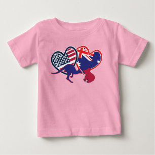 Camiseta Austrália e Estados Unidos Flag Hearts