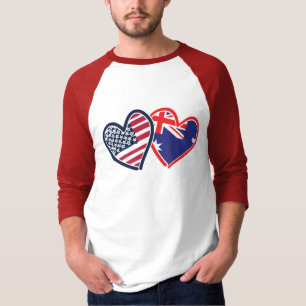 Camiseta Austrália e Estados Unidos Flag Hearts