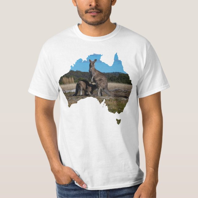Camiseta Austrália Shape Kangaroo e bebendo joey (Frente)