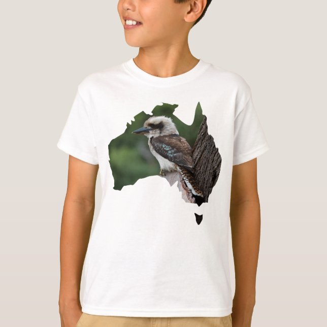 Camiseta Austrália trama rir de Kookaburra em uma árvore (Frente)