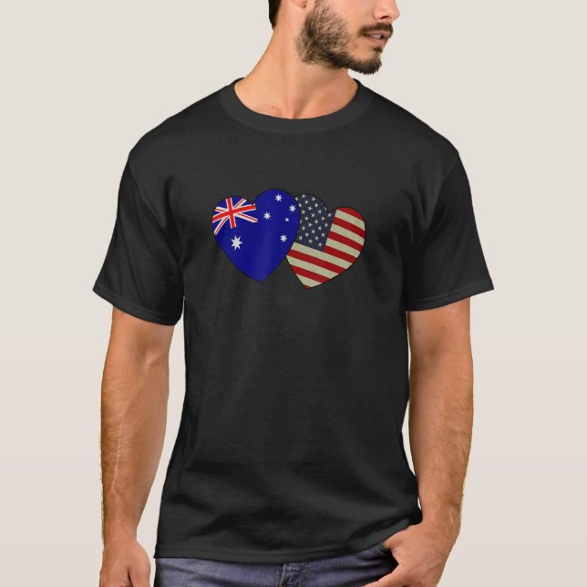 Camiseta Australian American Couple Heart Love Flag Valenti (Frente)