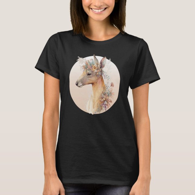 Camiseta Australian Kangaroo Flower Crown Watercolor Animal (Frente)