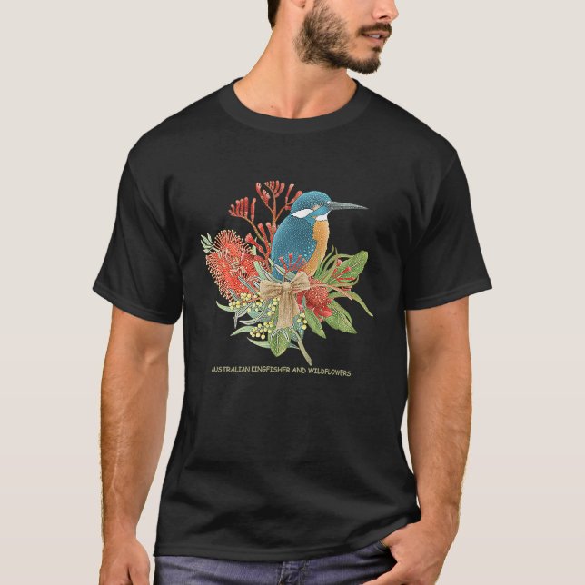 Camiseta Australian Kingfisher and Wildflowers (Frente)