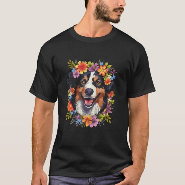 Camiseta Australian Shepherd Aussie with Flower Crown Retro (Frente)