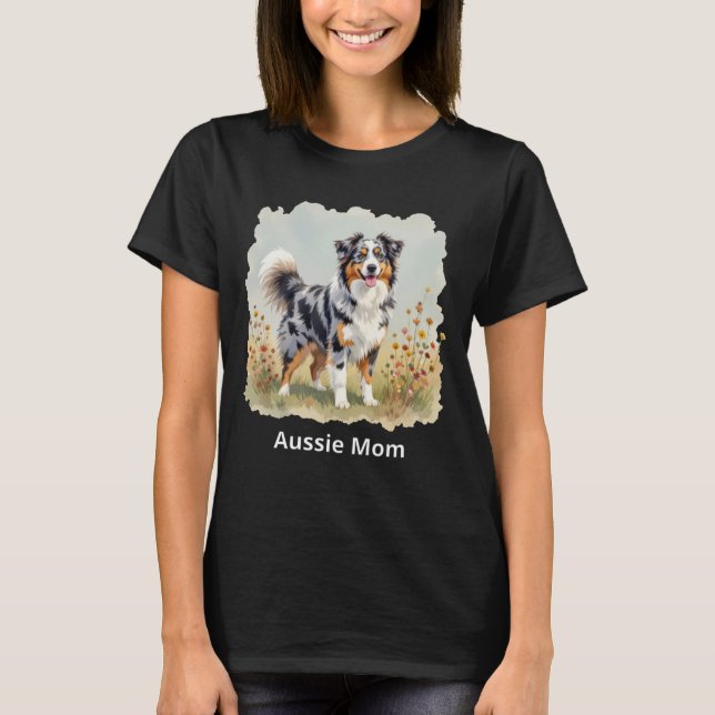 Camiseta Australian Shepherd Dog Merle Long Tail Aussie Mom (Frente)